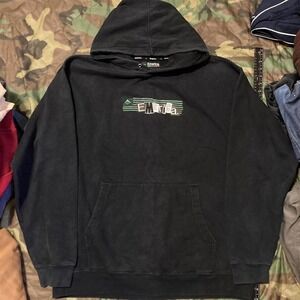 Emerica Skateboarding box logo hoodie stripes vtg y2k fleece size L/24.5